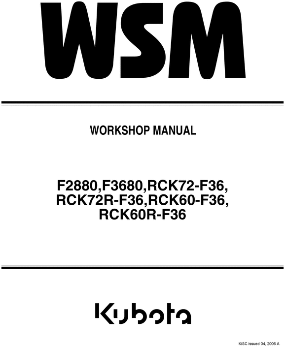 Product picture Kubota F2880, F3680, RCK72-F36, RCK72R-F36, RCK60-F36, RCK60R-F36 Front Cut Ride On Mower Service Repair Workshop Manual 